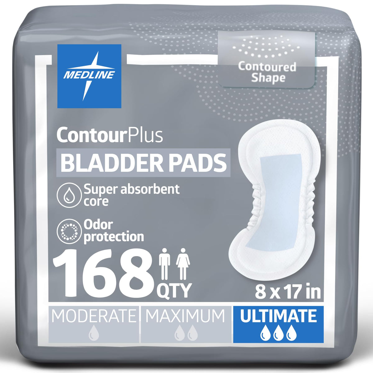 Medline ContourPlus bladder pad with discreet fit for day and night use.
