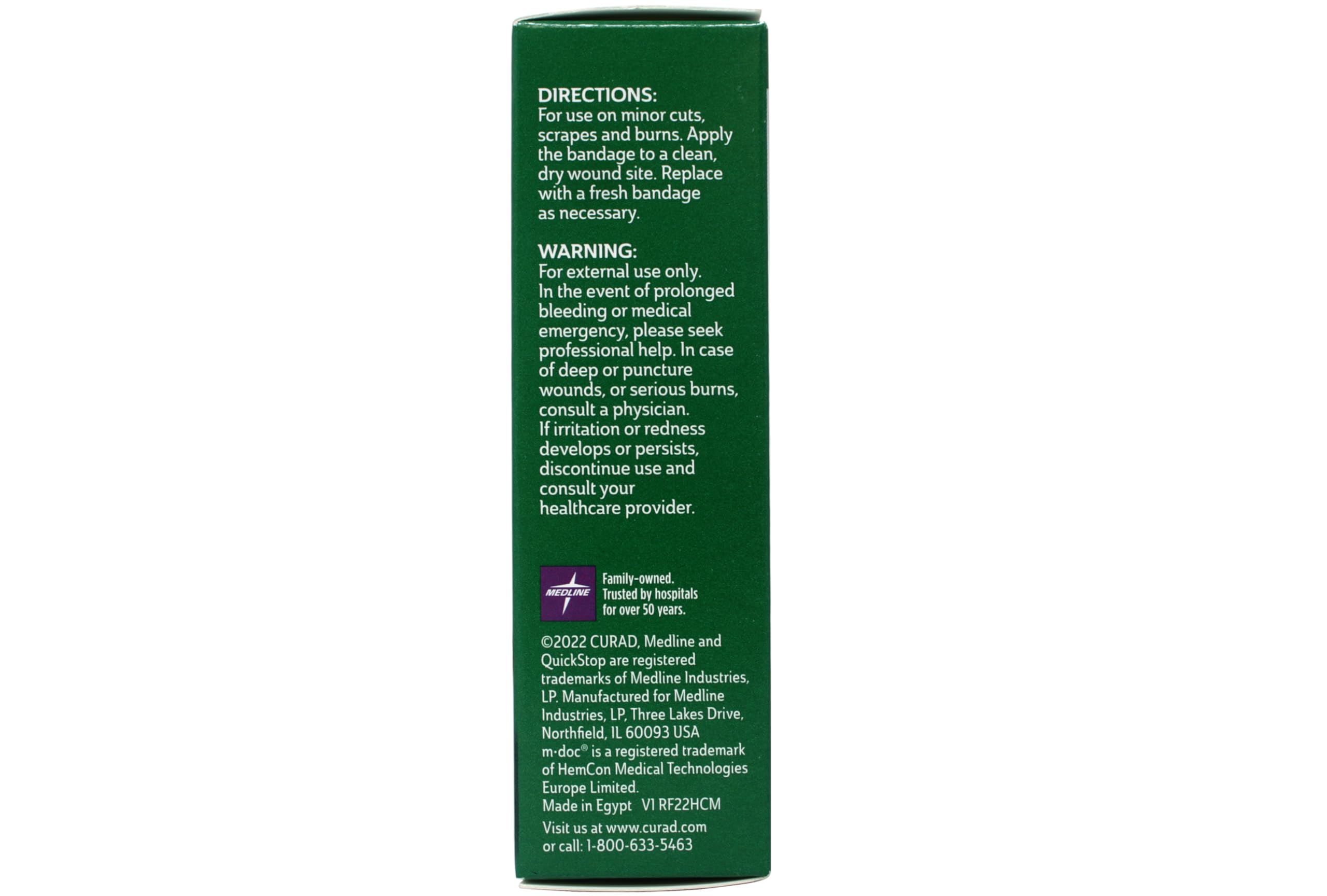 Assorted Curad QuickStop Band A bandages demonstrate versatility for home, sports, or workplace first aid.