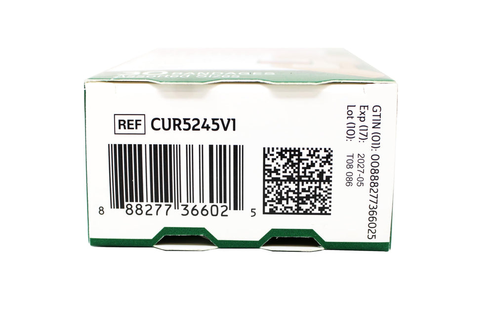 Medline Curad QuickStop Band A bandage on skin highlights non-adherent pad for gentle wound contact.