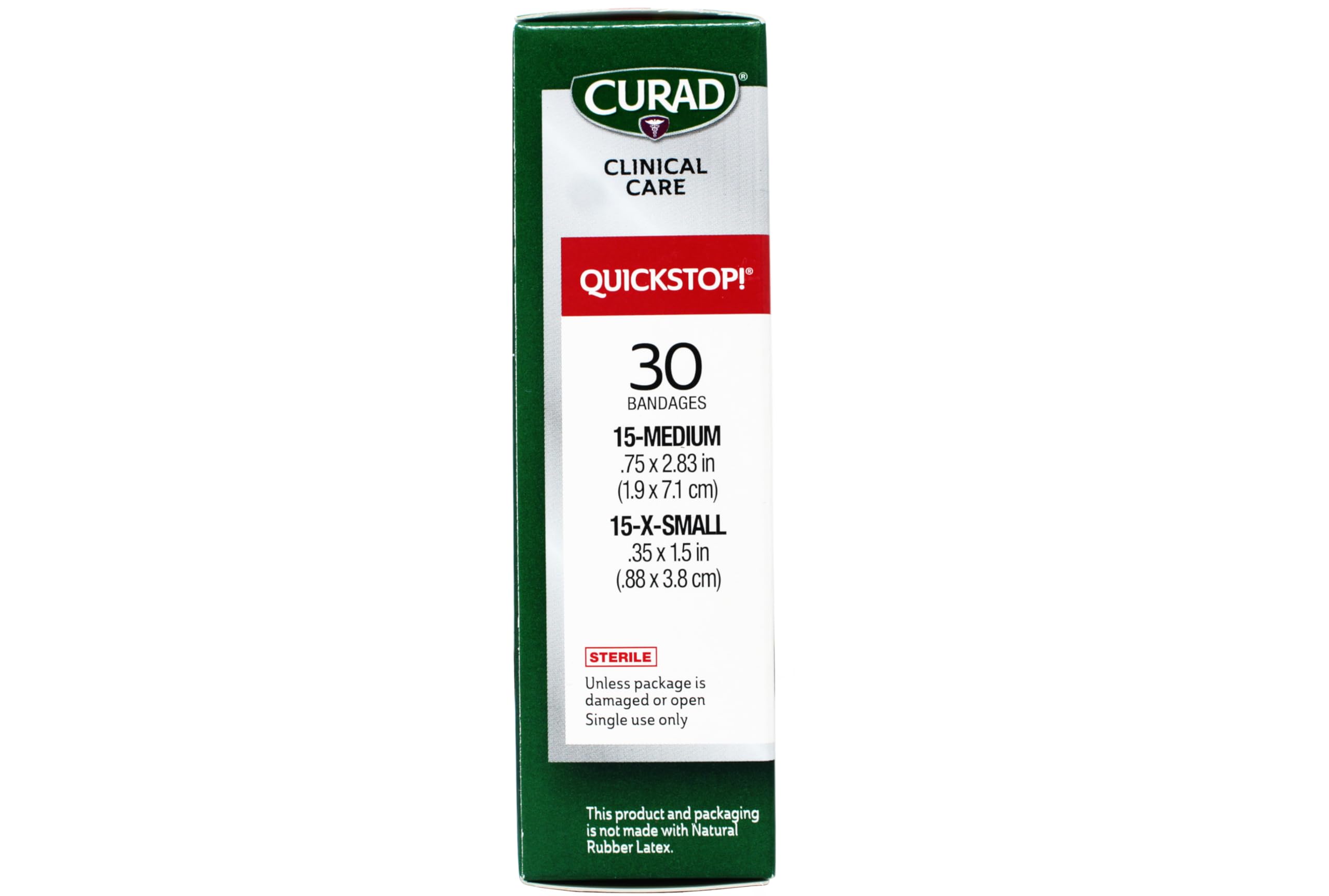 Medline Curad QuickStop Band A non-adherent pad prevents sticking during dressing changes.