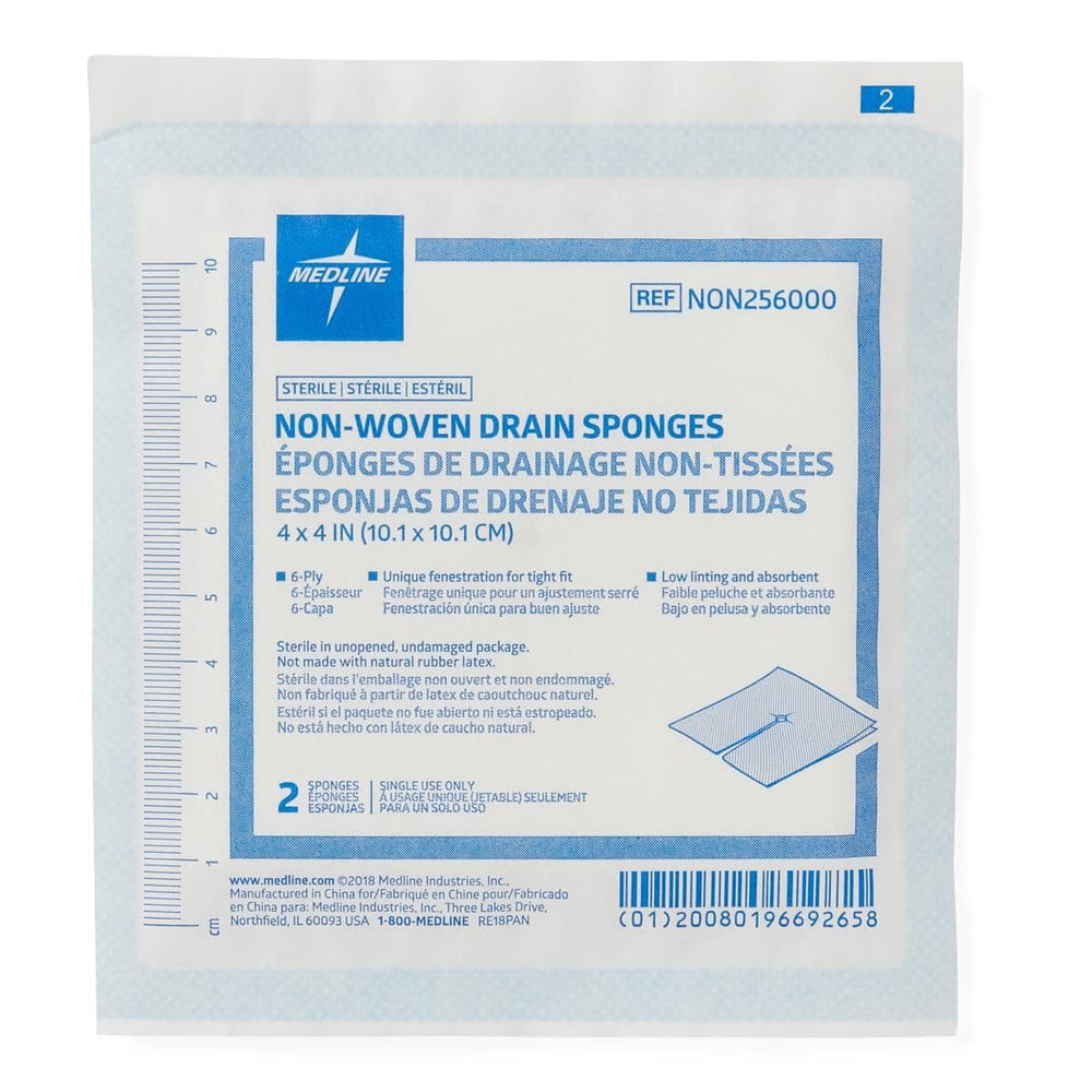 Medline gauze sponge 4x4 closeup 6-ply texture suggests durability