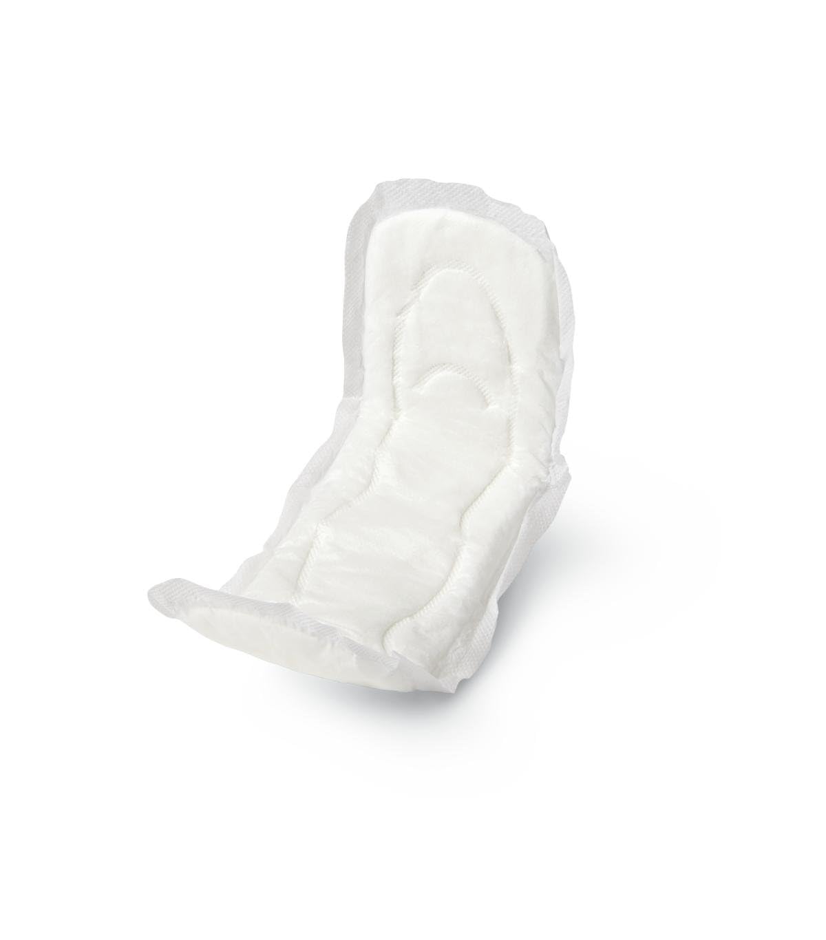 Medline Maxi pad with adhesive strip for 11-inch length, secure undergarment protection.