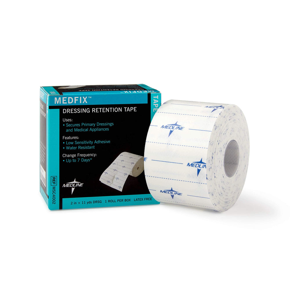 Medline MedFix dressing retention tape securely holds dressings on skin.