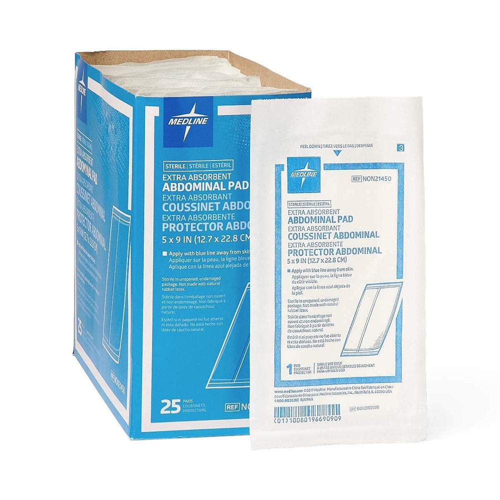Medline NON21450H sterile abdominal pad with a soft outer layer for comfort.