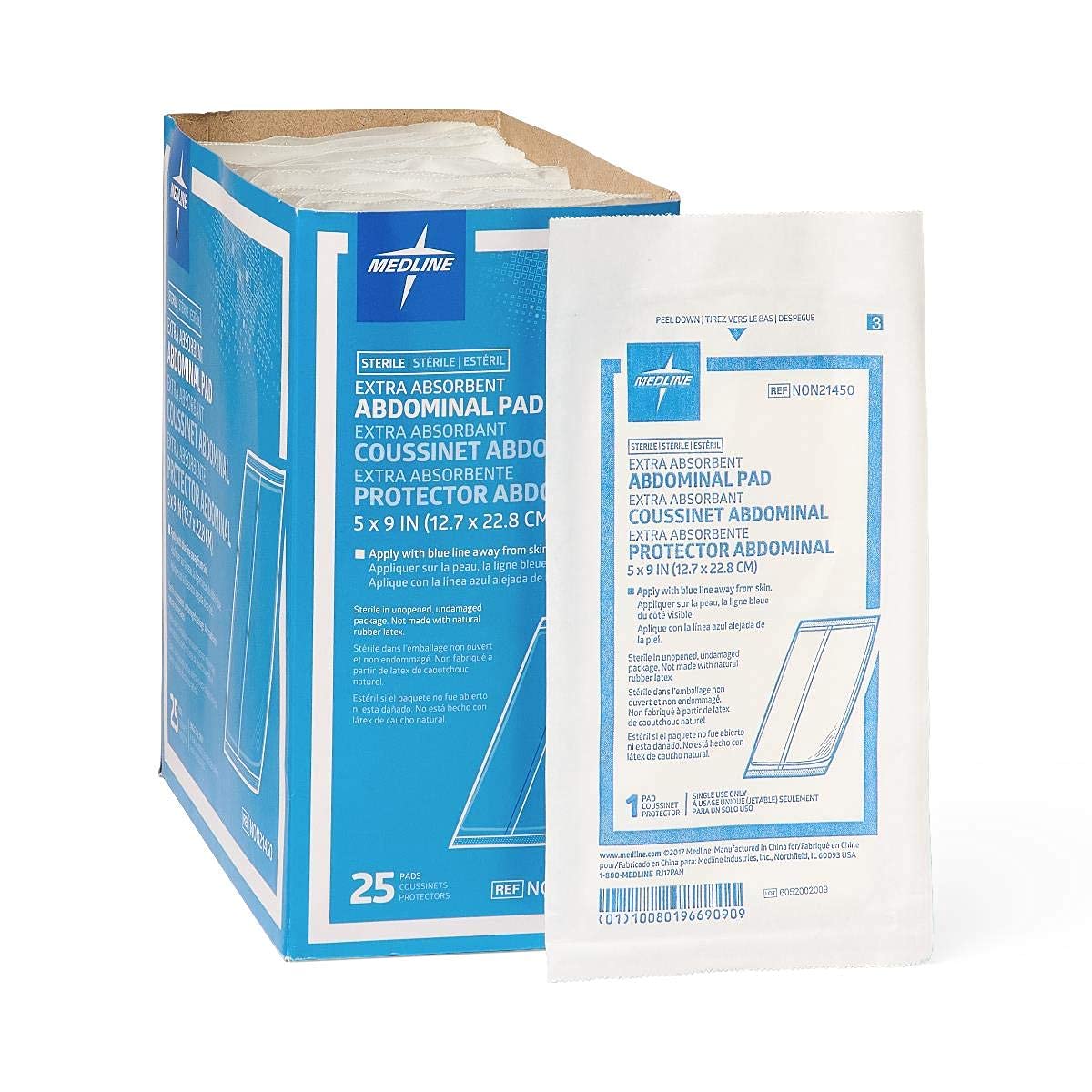 Medline NON21450H sterile abdominal pad with a soft outer layer for comfort.
