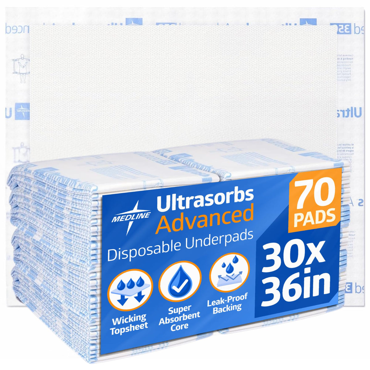 Medline Ultrasorbs embossed-core underpad for strong repositioning protection