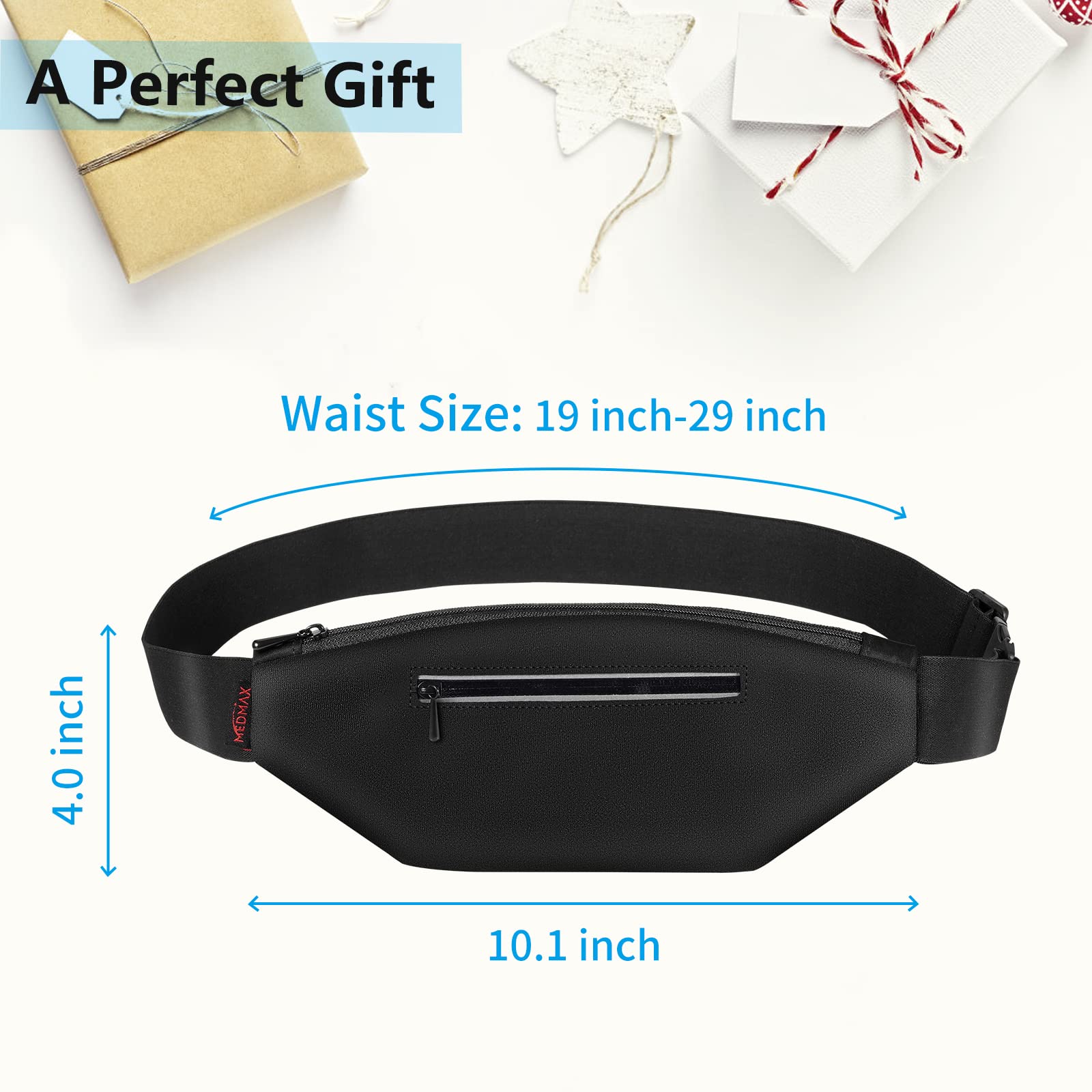 MEDMAX adjustable strap fits waists 19 to 29 inches for versatile wear.