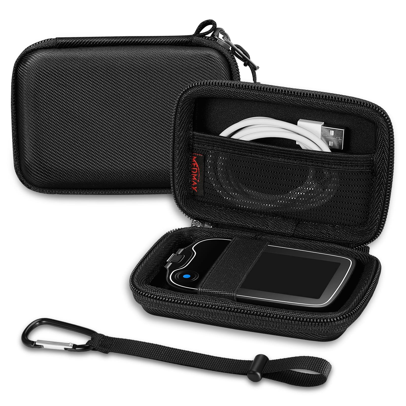 MEDMAX hard-shell case with clip protecting Freestyle Libre 3 while on the move