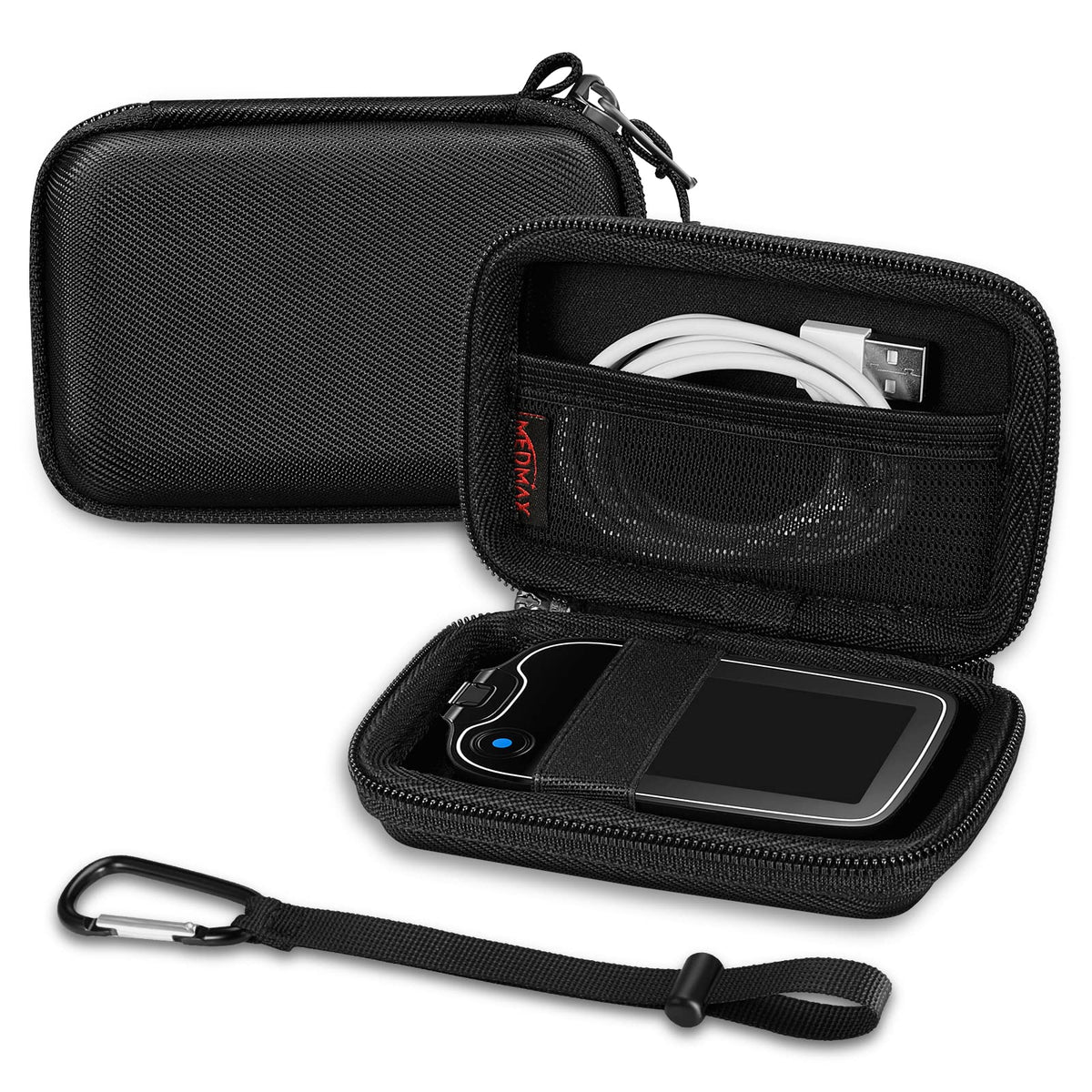 MEDMAX hard-shell case with clip protecting Freestyle Libre 3 while on the move