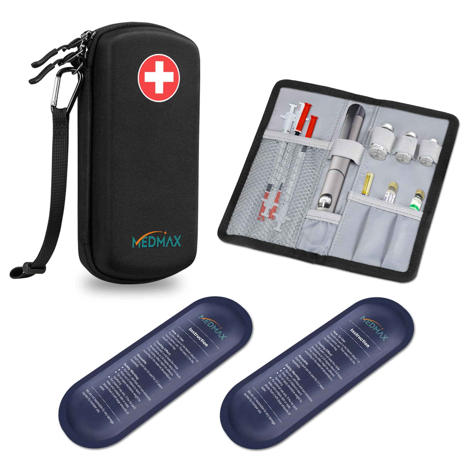 MEDMAX hard-shell insulin cooler case front view showing secure outer shell for travel