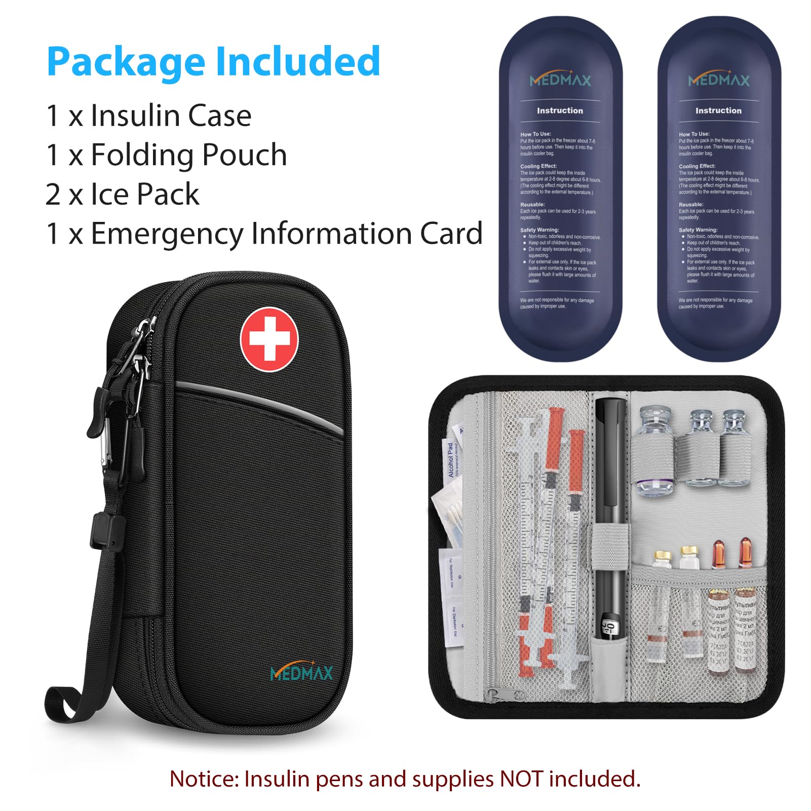 MEDMAX insulin cooler travel case reflective strip aids nighttime visibility