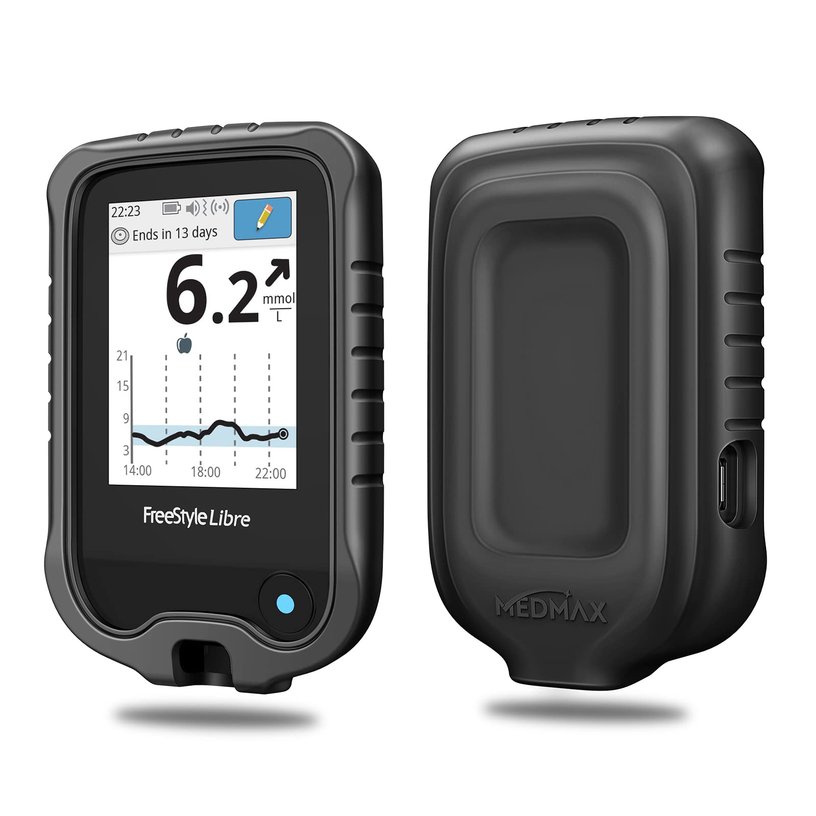 MEDMAX silicone case for Freestyle Libre 3 – front view with raised bezel protects screen
