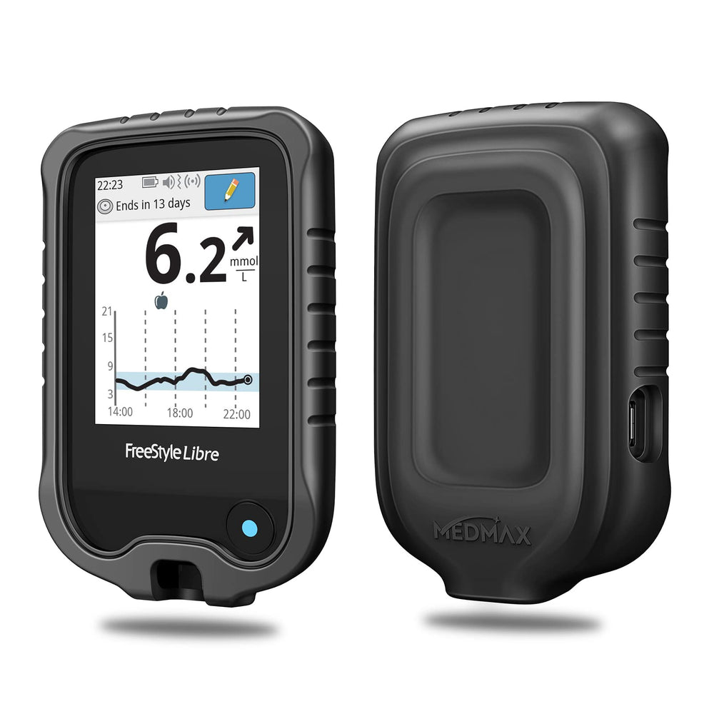 MEDMAX silicone case for Freestyle Libre 3 – front view with raised bezel protects screen