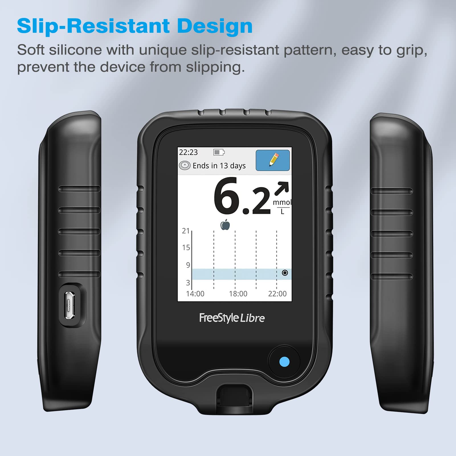 MEDMAX silicone case for Freestyle Libre 3 – easy access to ports and buttons