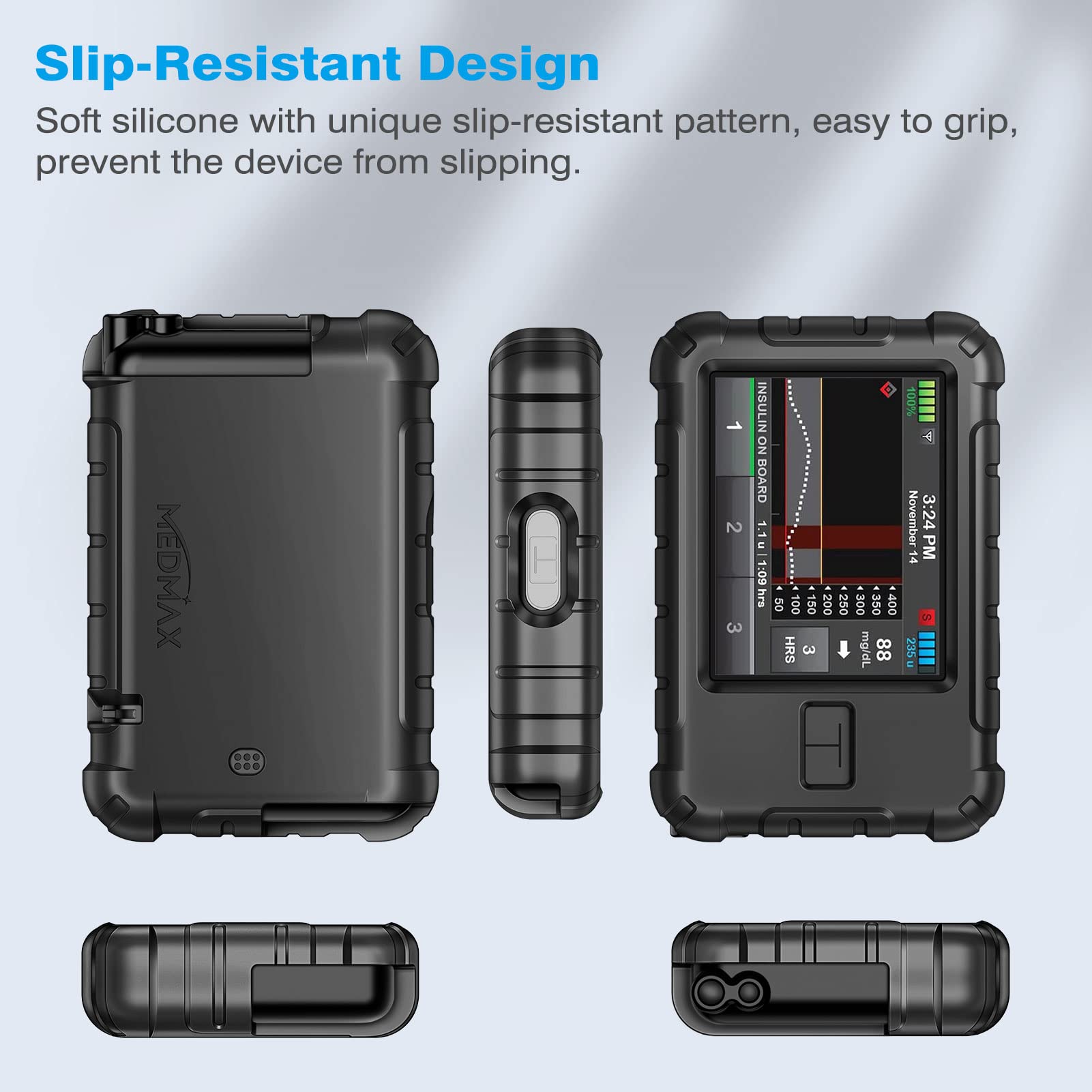 MEDMAX slip-resistant pattern improves grip to prevent slipping during daily use.