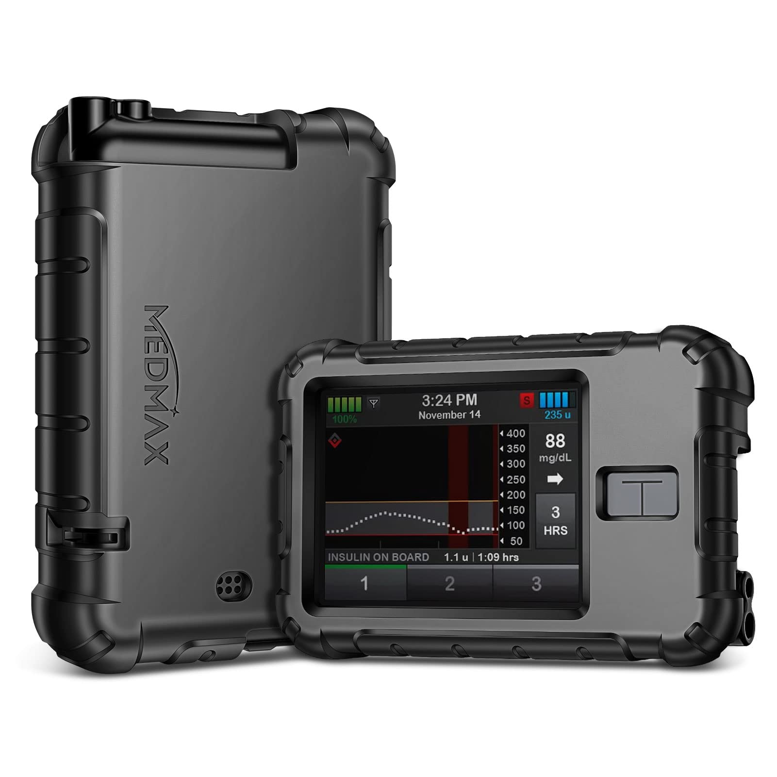 MEDMAX silicone case for Tandem T:Slim X2 front view enhances grip and drop protection.