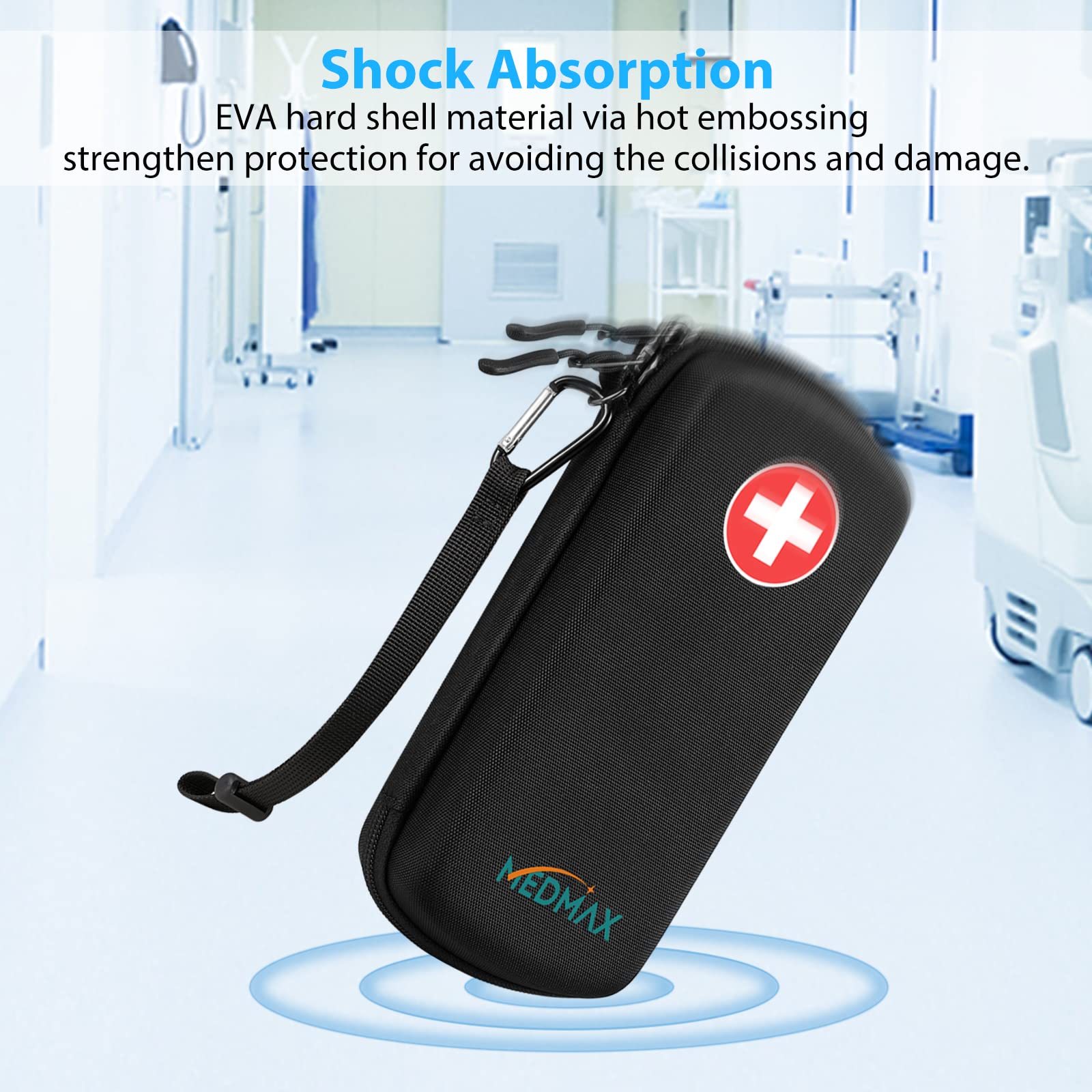 MEDMAX travel-friendly strap and carabiner for secure carry