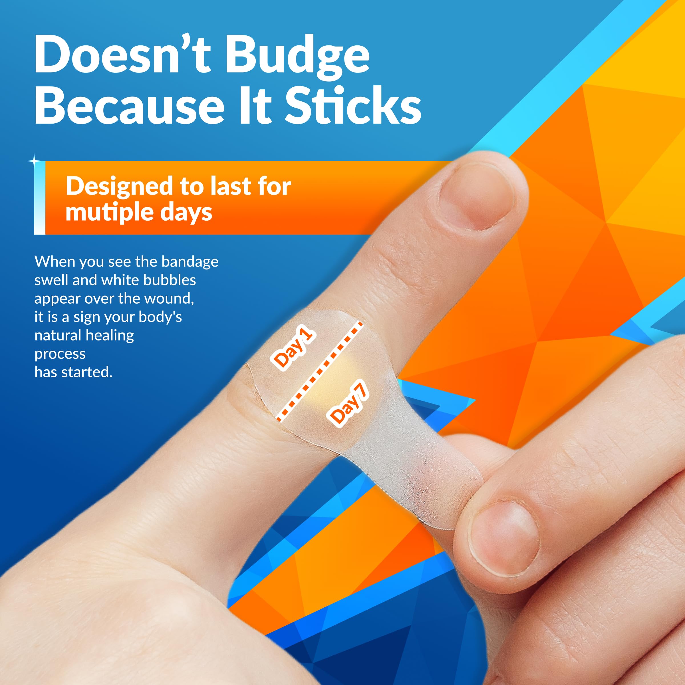 Medtecs hydrocolloid bandage application closeup showing secure adhesion.