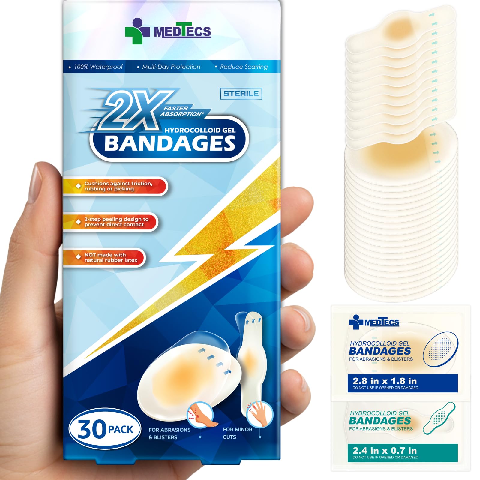 Medtecs ellipse hydrocolloid bandage 20-count protects minor wounds during daily activity.