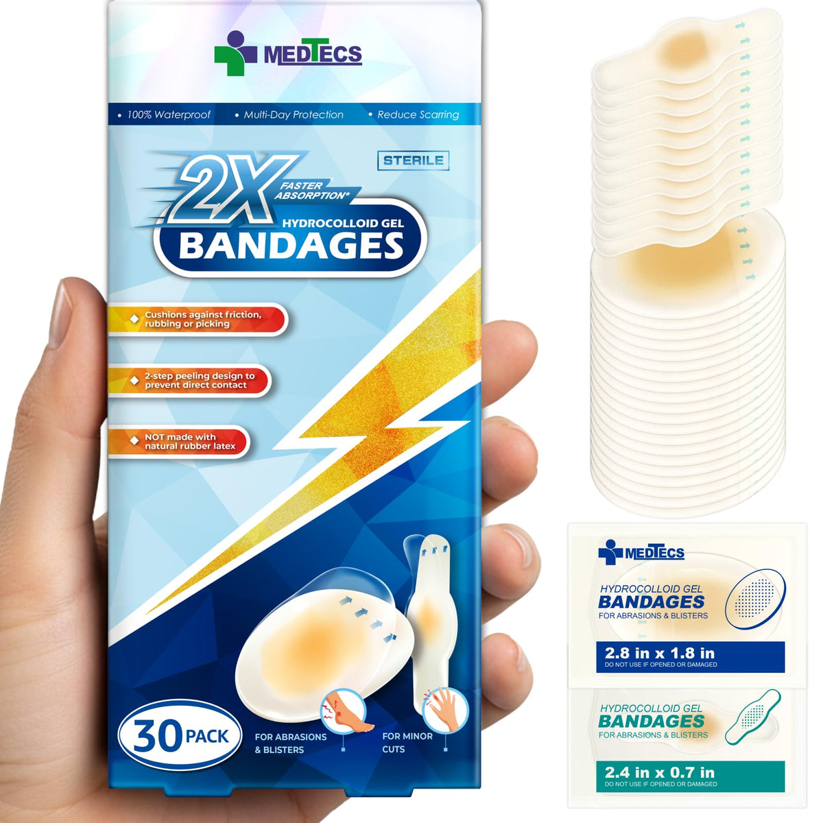 Medtecs ellipse hydrocolloid bandage 20-count protects minor wounds during daily activity.