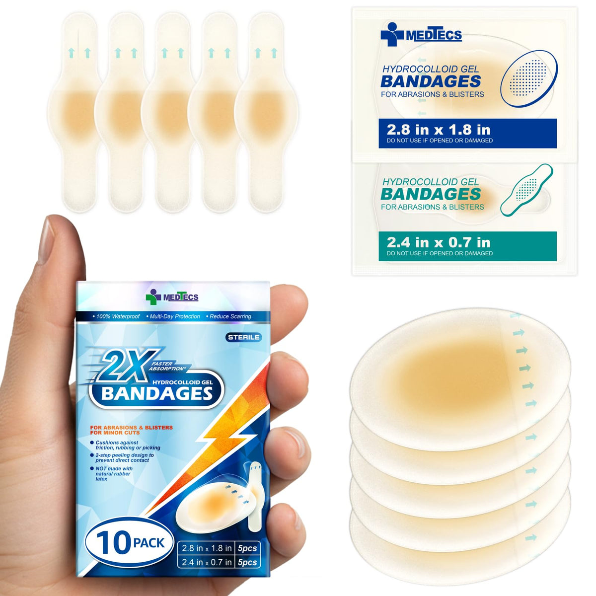 Medtecs hydrocolloid ellipse bandages in packaging for quick, comfortable wound care.