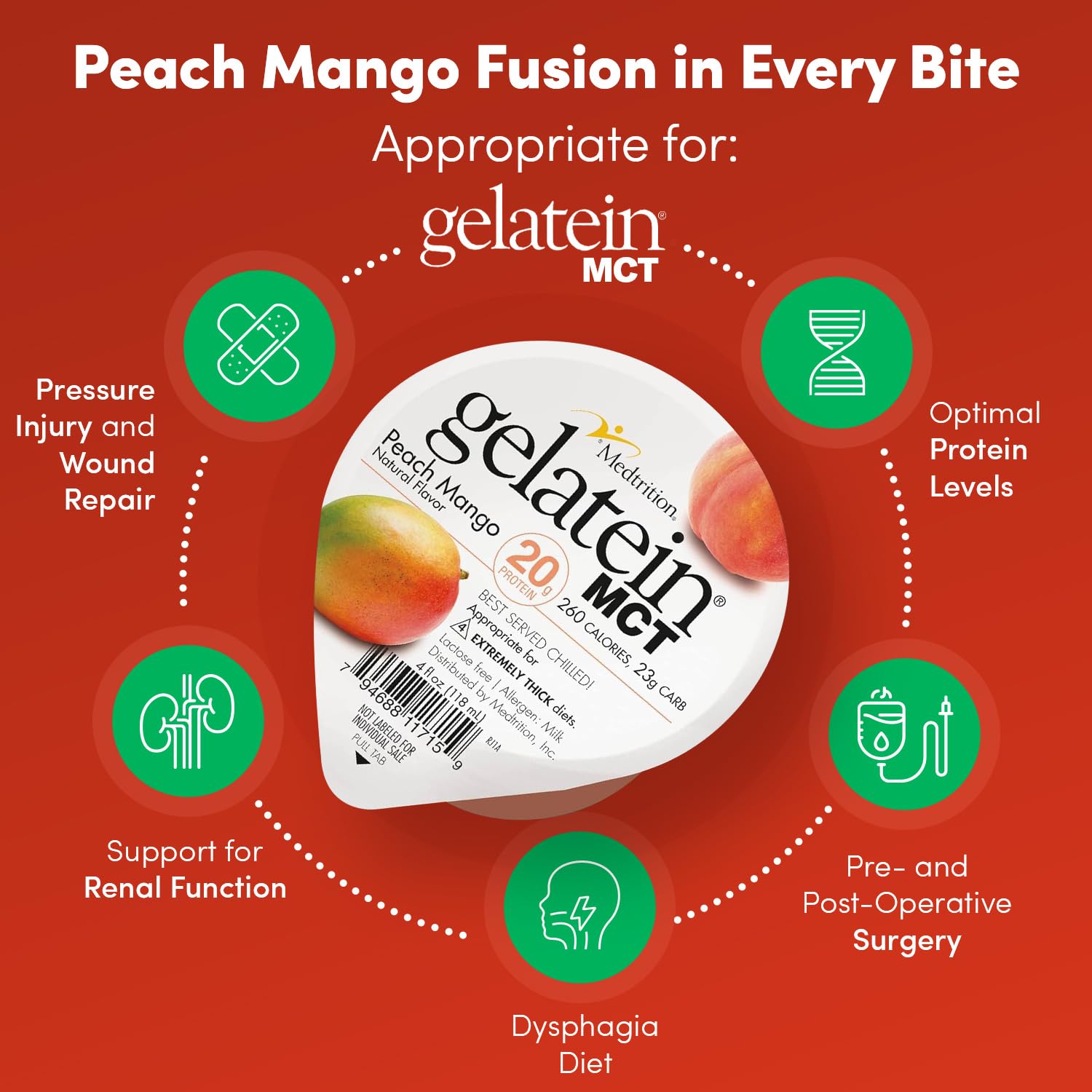 IDDSI Level 4 safety label on Gelatein MCT Peach Mango packaging