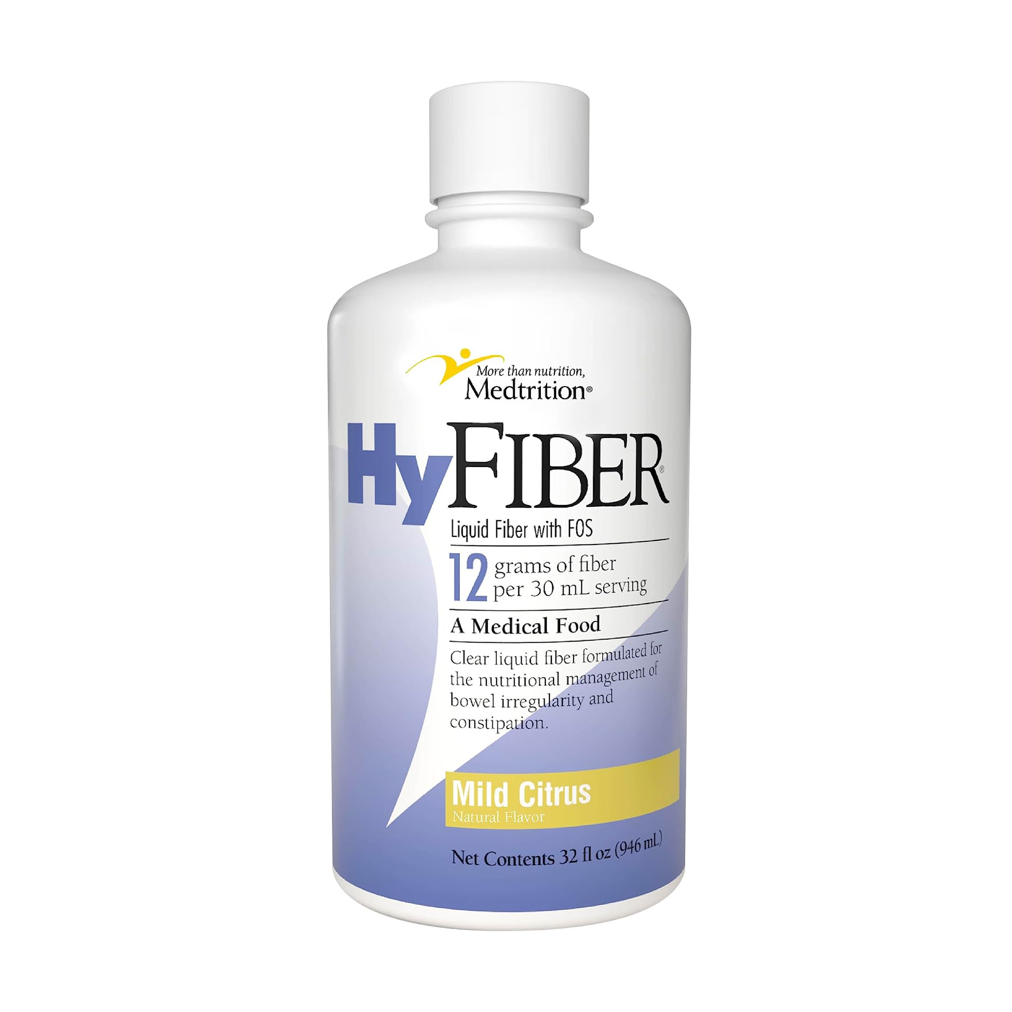 Medtrition HyFiber Daily bottle pouring into a glass for easy daily fiber intake.