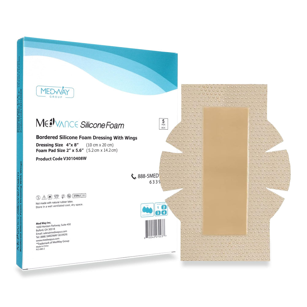 MedVance bordered adhesive silicone foam dressing with wings provides secure wound protection.