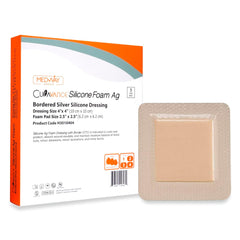 MedVance bordered silver silicone Ag dressing in box with sterile packaging for clean wound care.