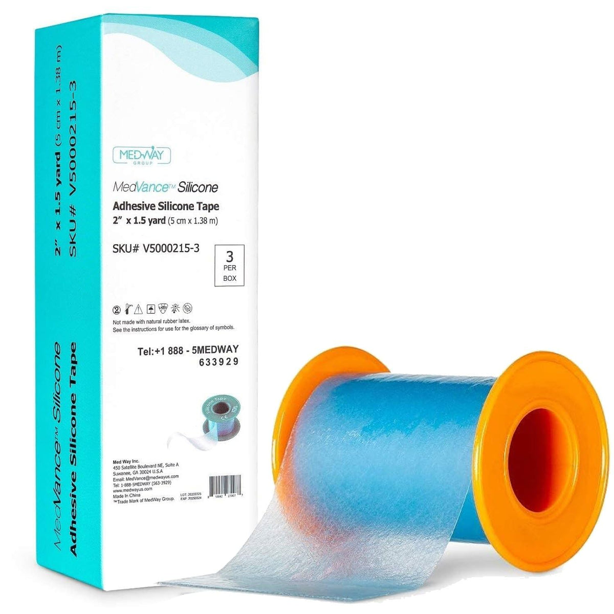 MedVance cuttable soft silicone tape roll with easy-tear design for wounds.