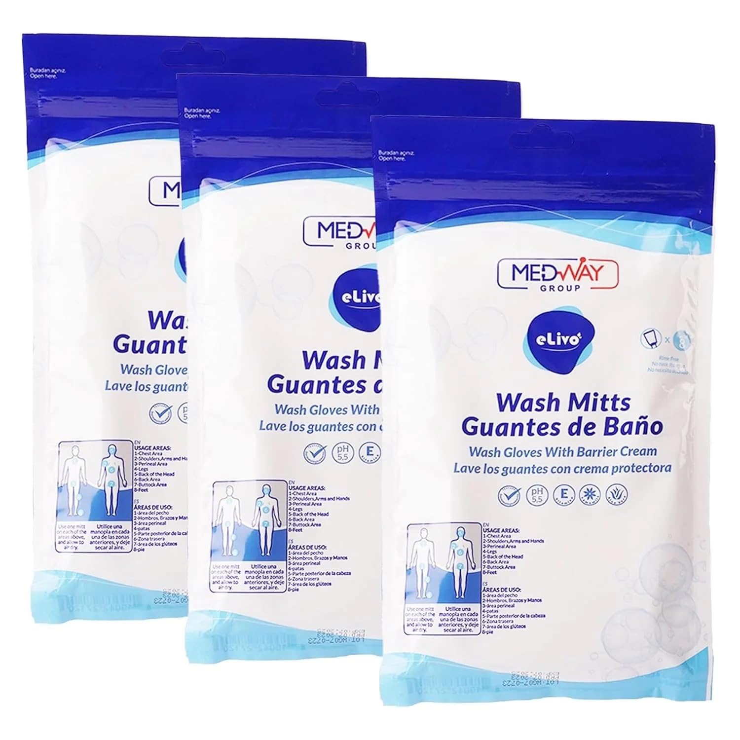 MedVance unfragranced wash mitts close-up for rinse-free cleansing