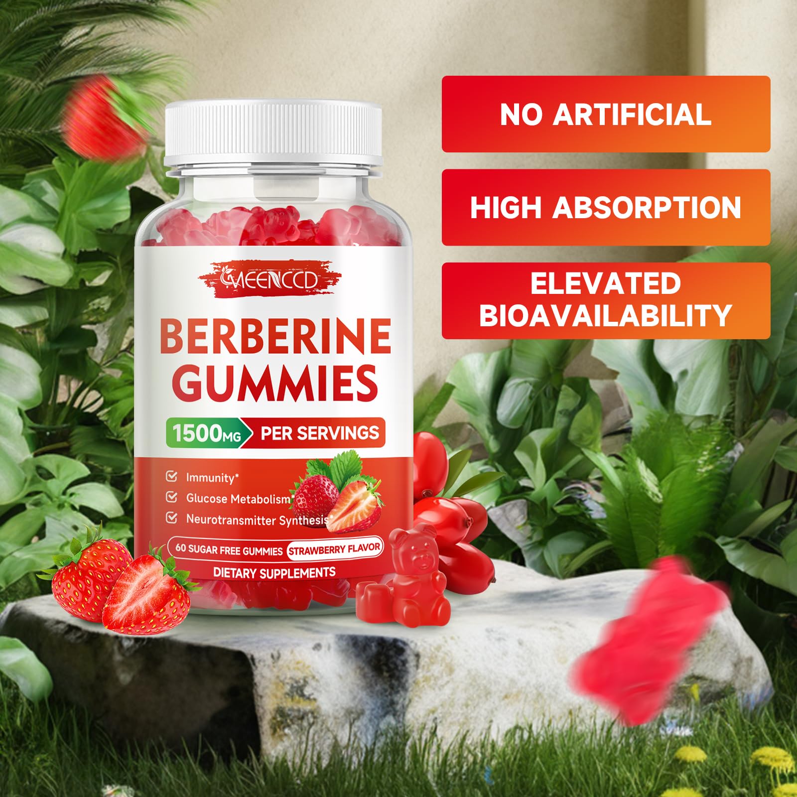 MEENCCD Berberine Gummies vegan sugar-free label supports guilt-free supplementation.