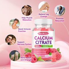 MEENCCD calcium citrate gummies front label highlights vitamin D3 and minerals for overall support.