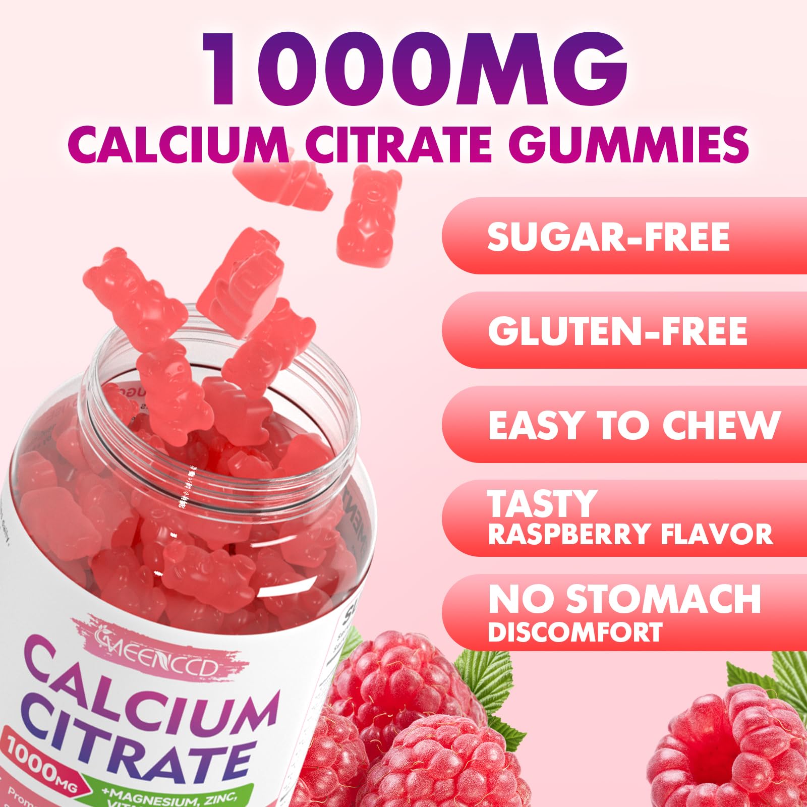 MEENCCD sugar-free designation highlights raspberry flavor without added sugar.