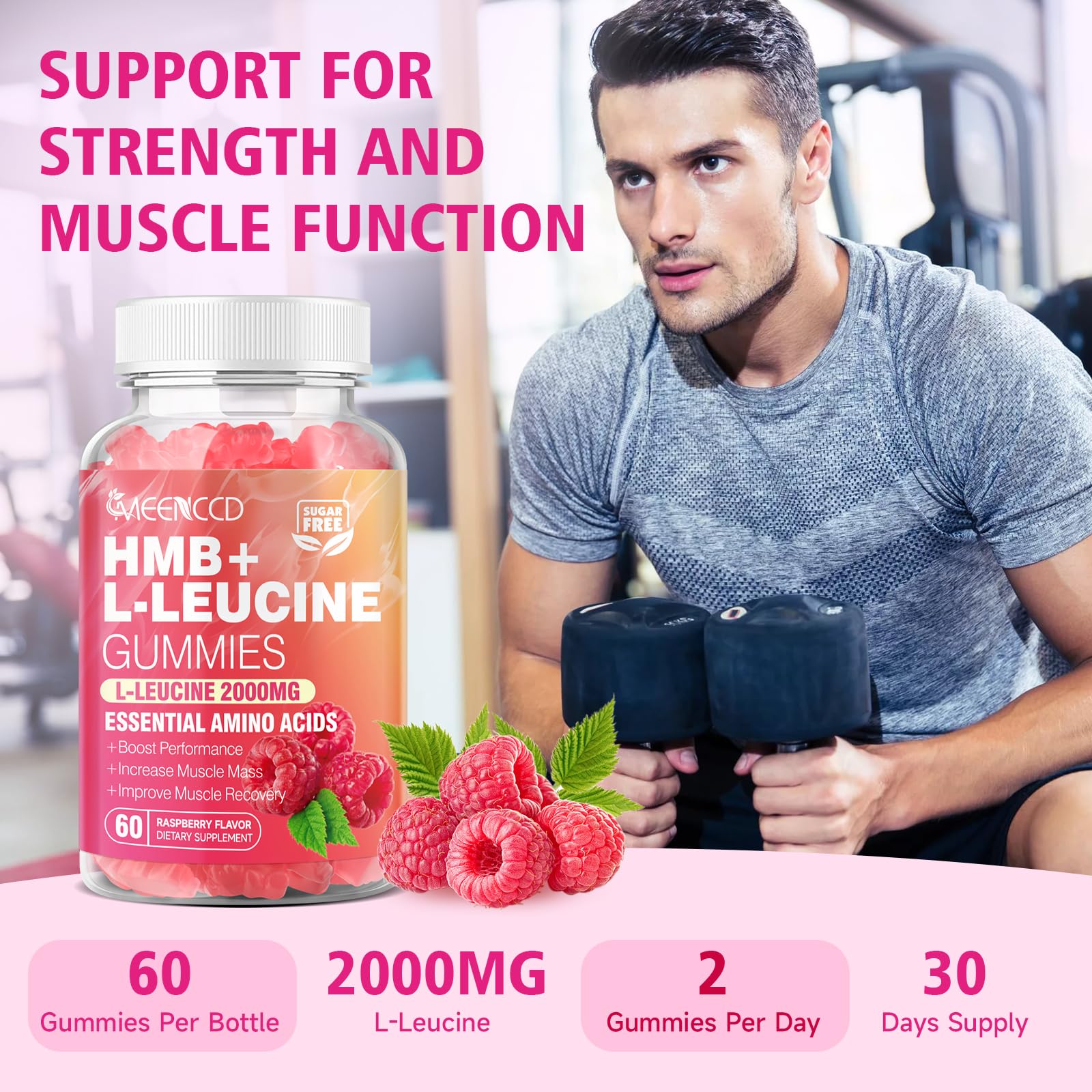 MEENCCD HMB and L-Leucine Gummies sugar-free badge for a clean option