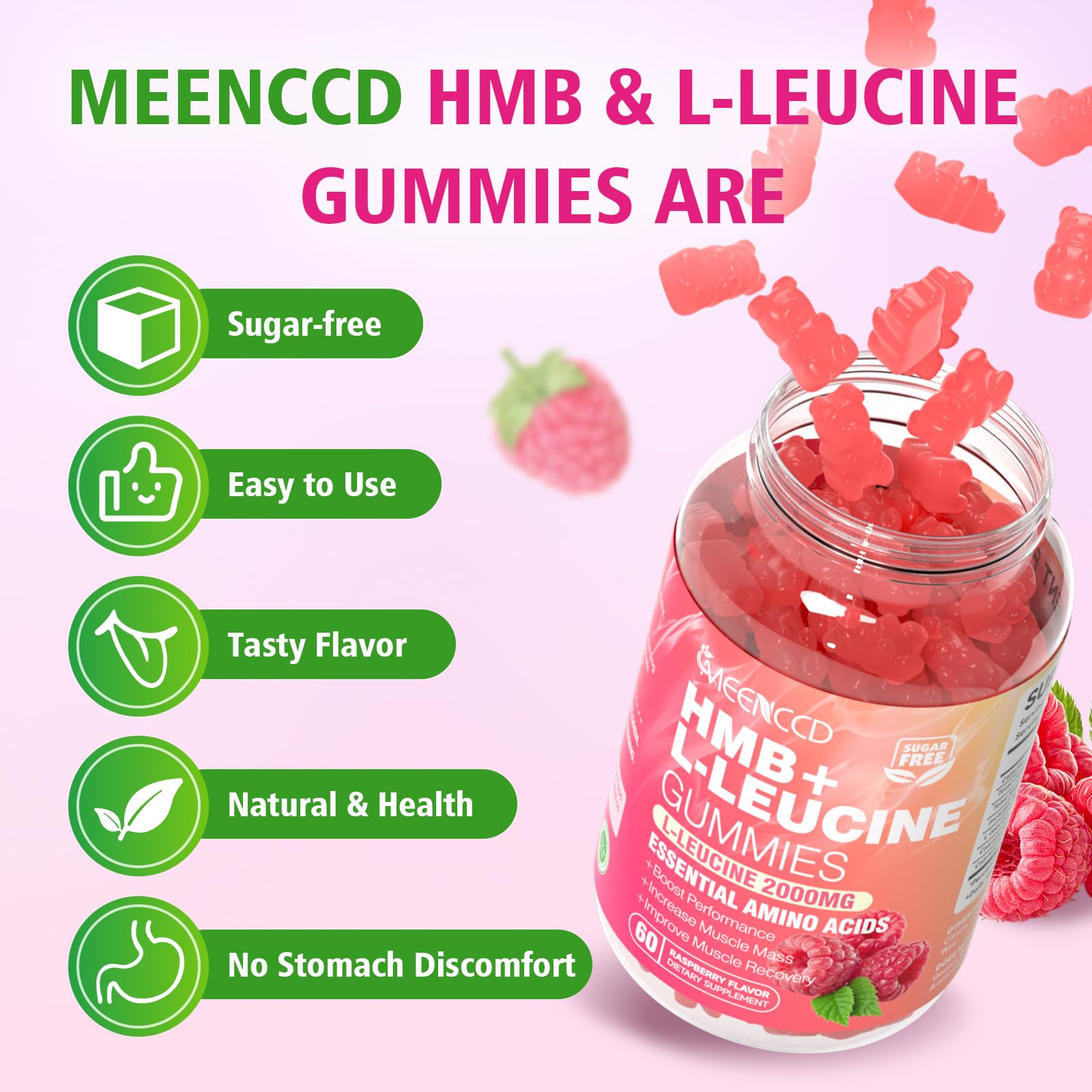 MEENCCD HMB and L-Leucine Gummies vegan and gluten-free, sugar-free nutrition