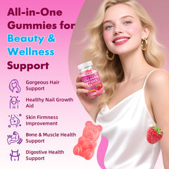 Multicollagen I, II, III, V, X representados para piel, cabello y uñas.