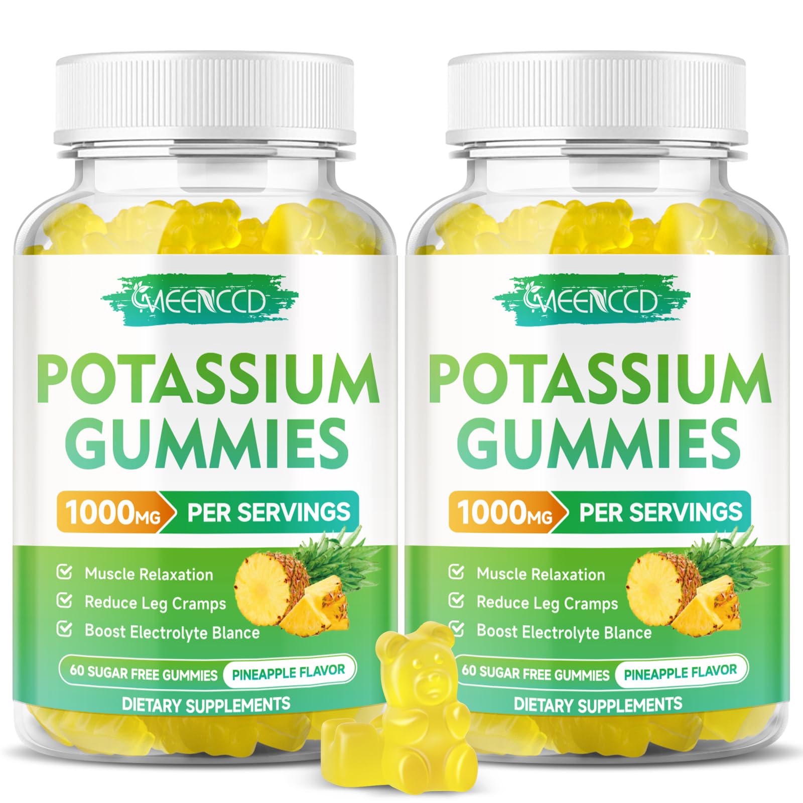 MEENCCD Potassium Citrate Gummies bottle highlighting pineapple flavor for daily electrolyte support