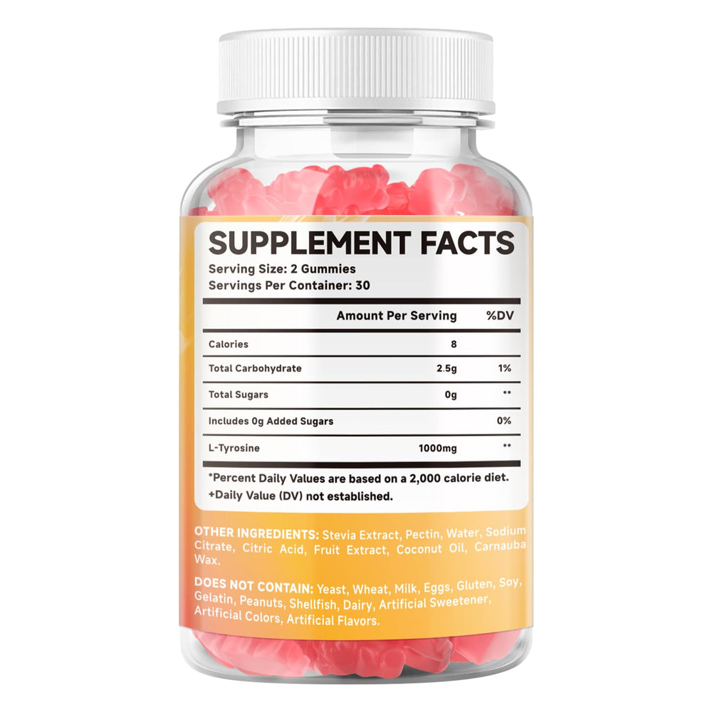 MEENCCD L-Tyrosine Gummies sugar-free label supports mindful indulgence