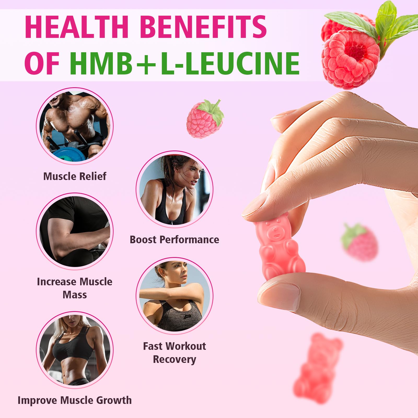 MEENCCD HMB and Leucine gummies pour demonstrates easy chewable post-workout support
