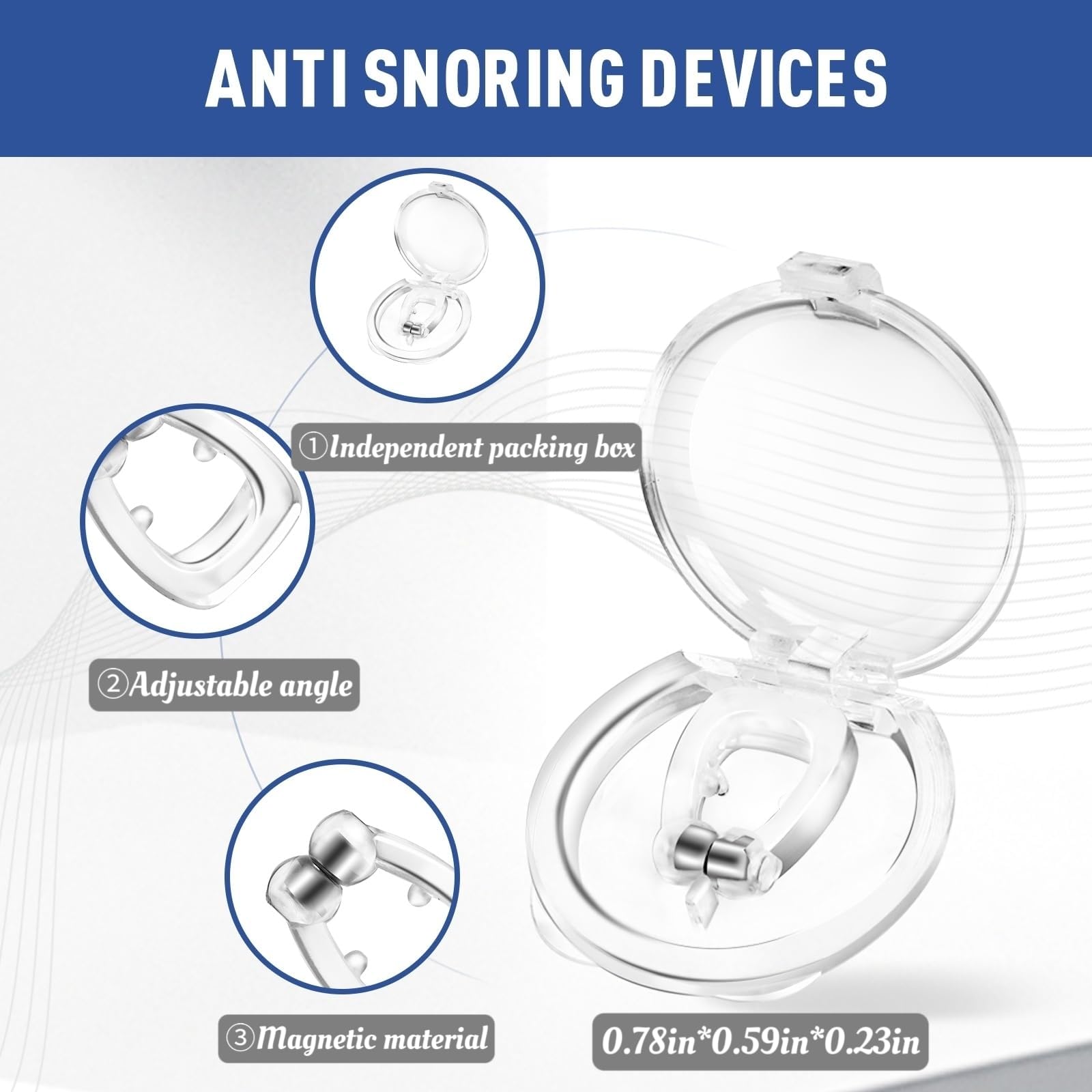 MeetLufly snore solution packaging shows an 8-piece white set.