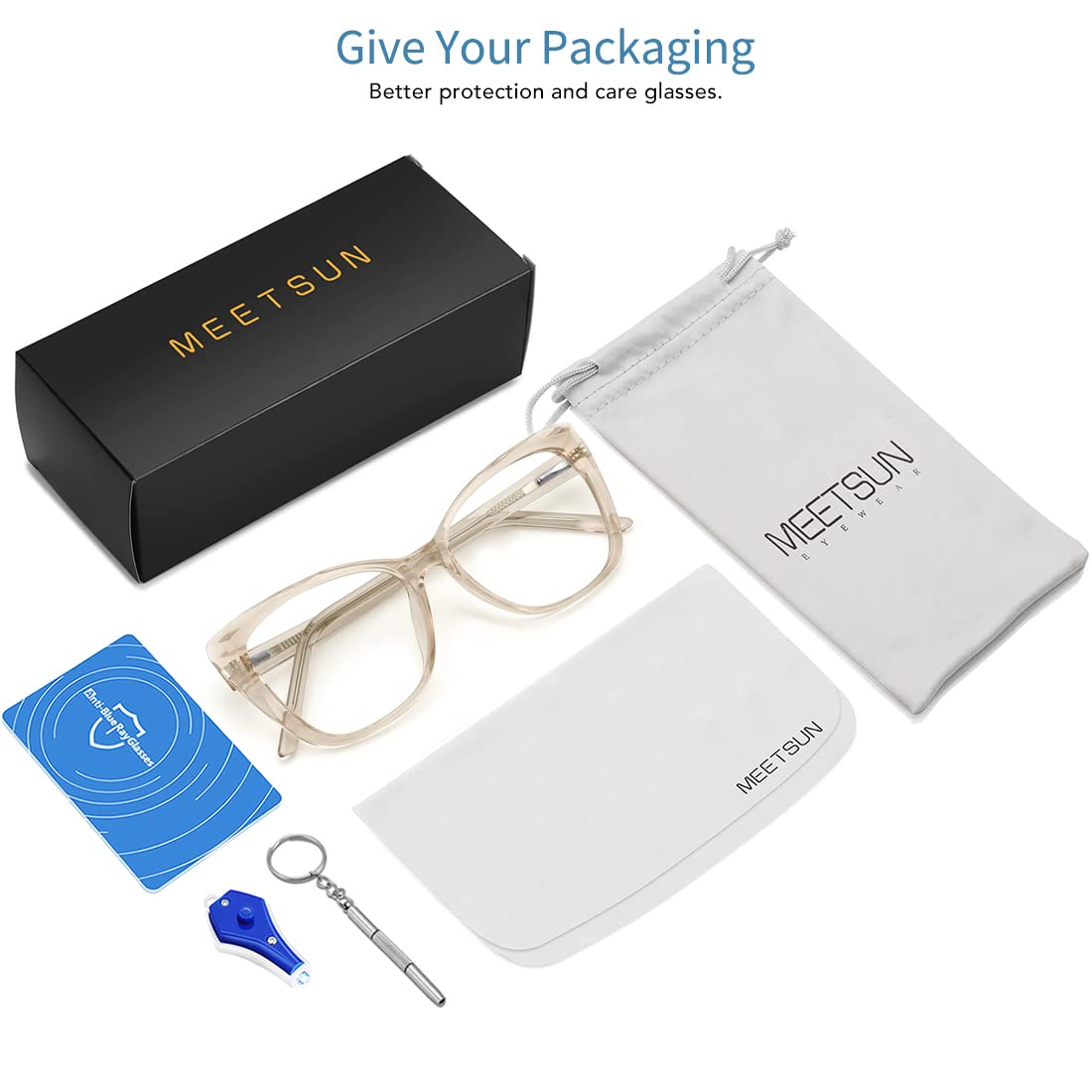 MEETSUN travel case with brown frame glasses protect eyes anywhere