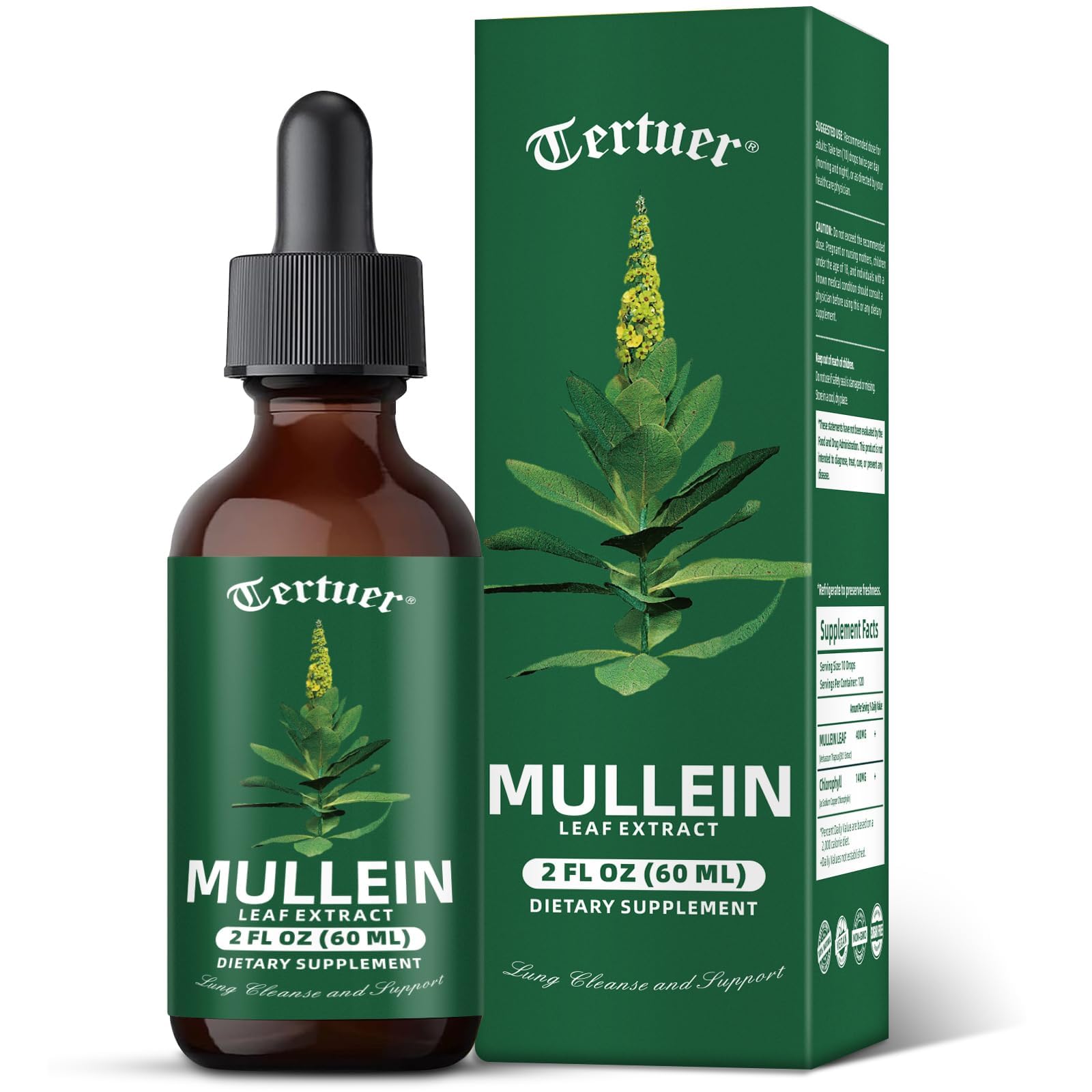 Mefluo mullein tincture bottle highlighting lung support benefits.