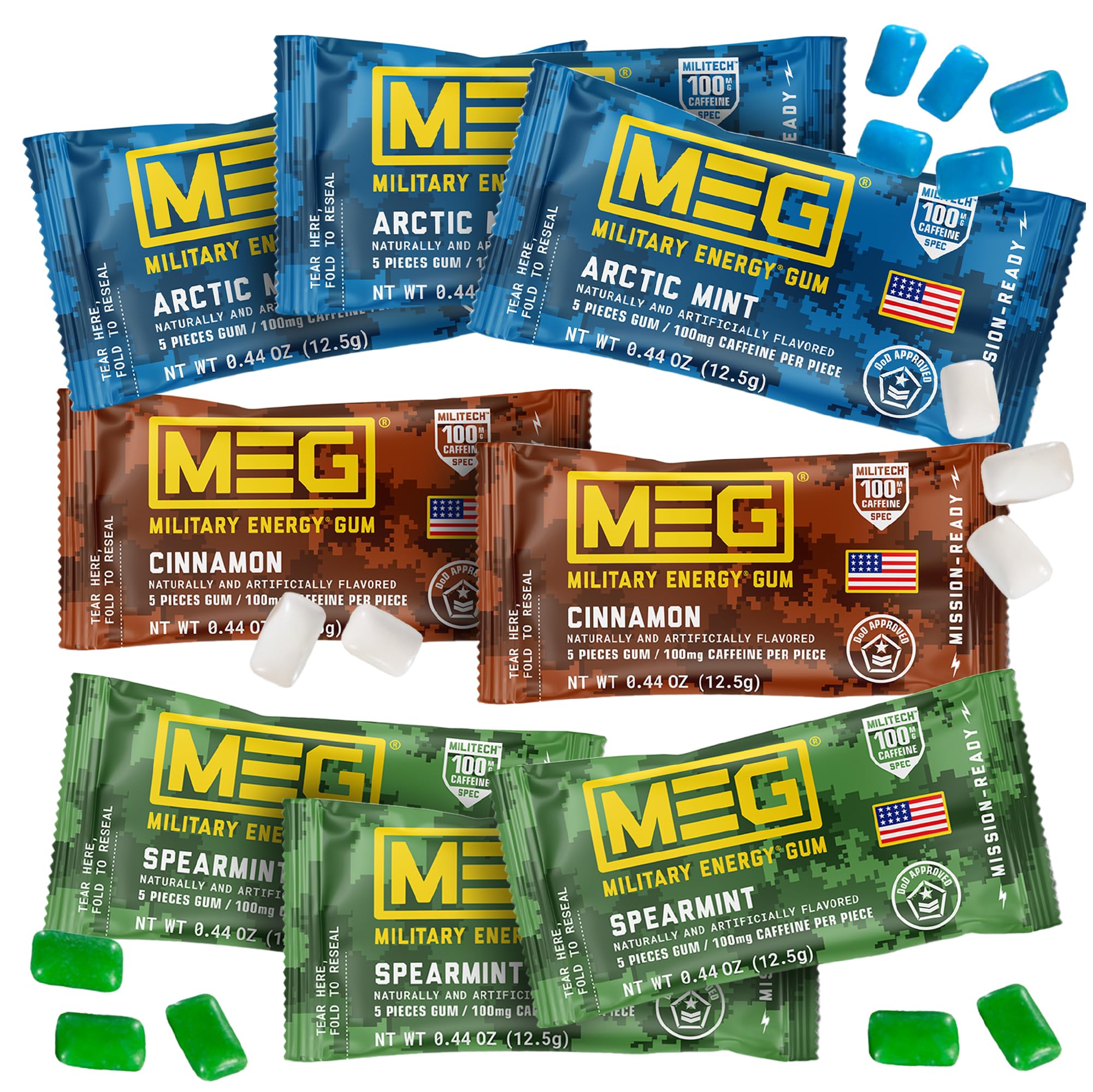 MEG Military Energy Gum Arctic Mint packaging for on-the-go energy