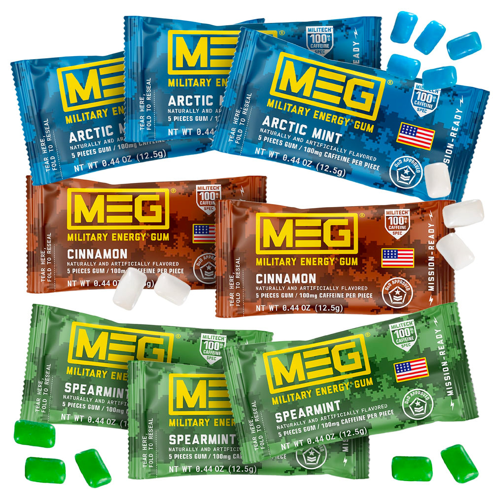 MEG Military Energy Gum Arctic Mint packaging for on-the-go energy