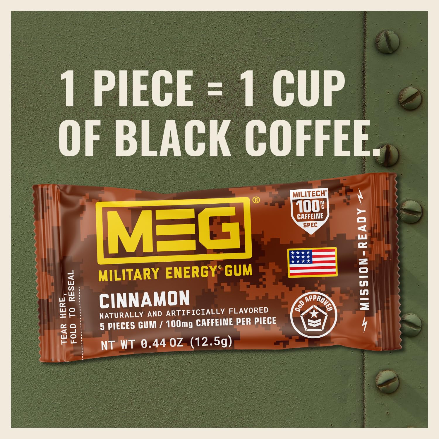 MEG Military Energy Gum Cinnamon aroma signals alertness during activity