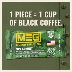 MEG Military Energy Gum Cinnamon flavor close-up suggests focus boost