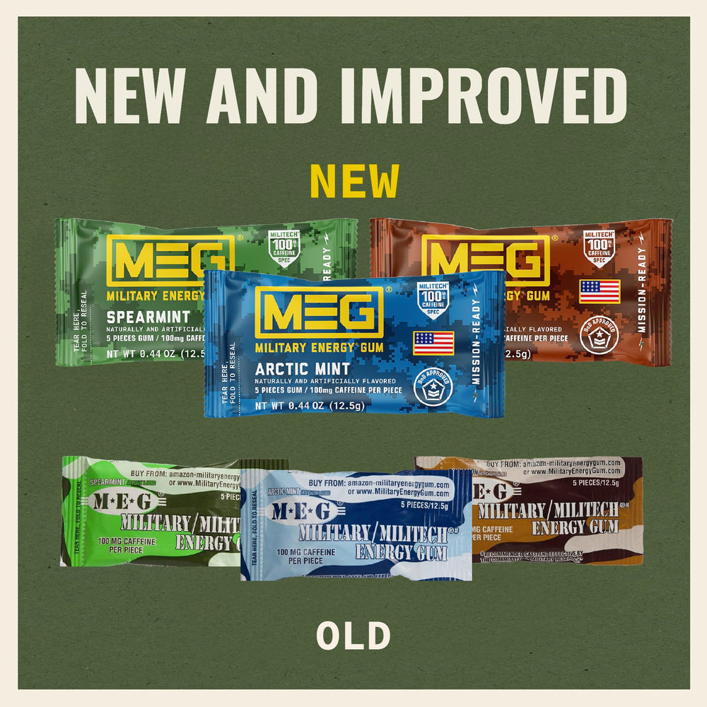 MEG Military Energy Gum travel-ready pack promotes steady concentration
