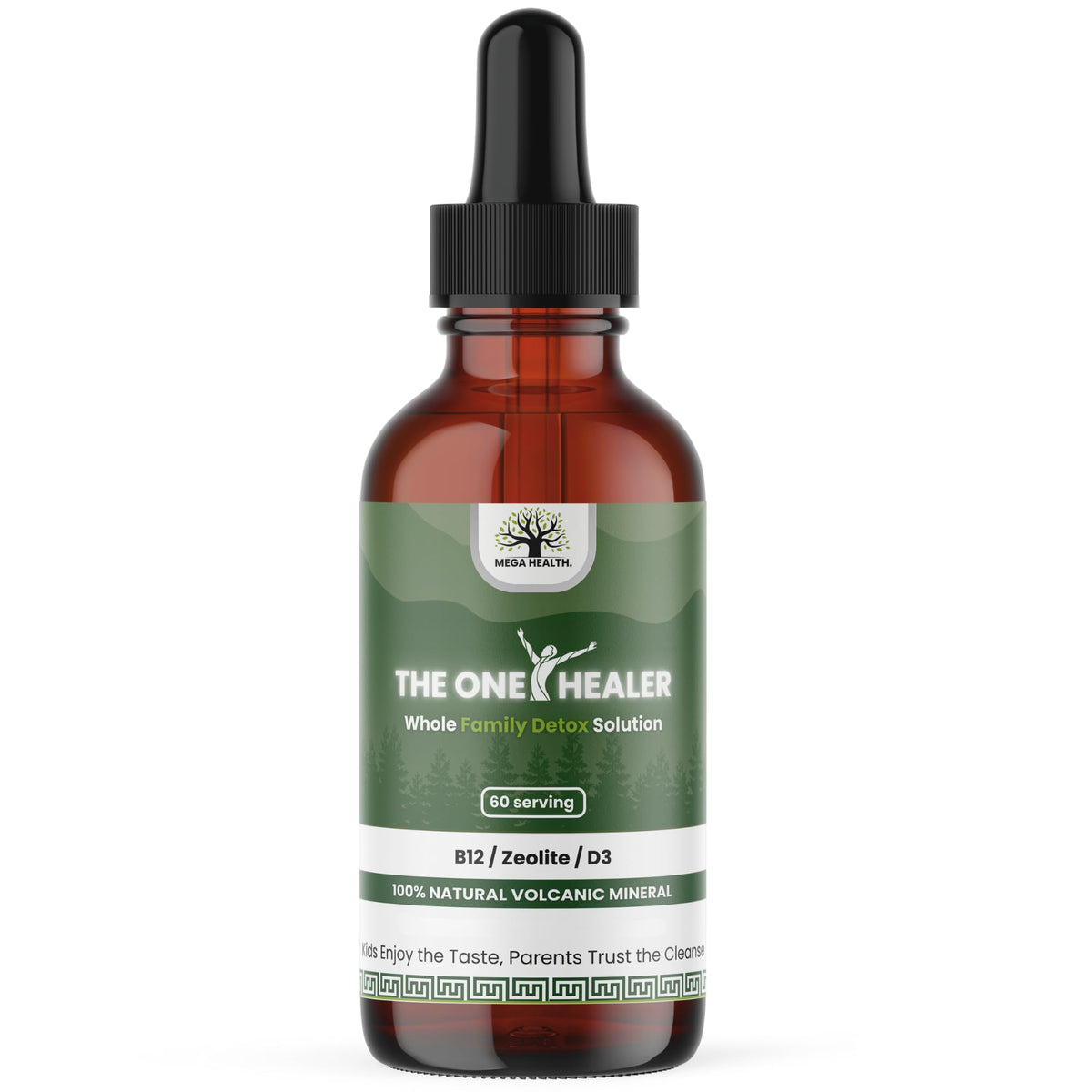 MEGA HEALTH The One Healer detox bottle showing zeolite formula for gentle toxin support