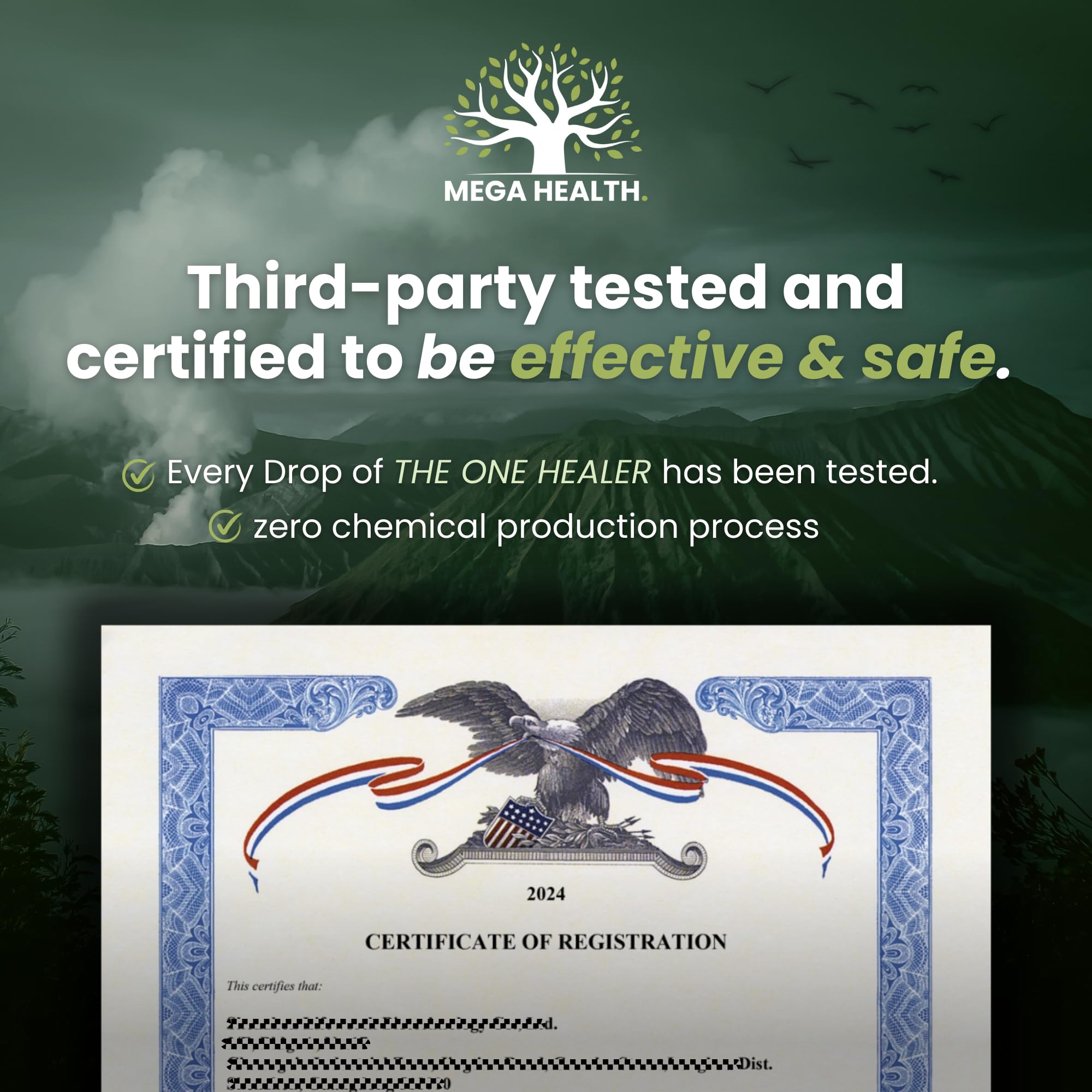 MEGA HEALTH USA-manufactured label underscores domestic production standards